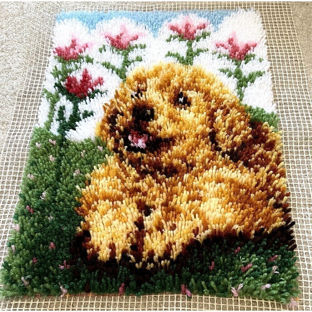 Lab Puppy Labradoodle Poodle Dog Latch Hook Rug Wall Hanging Pillow Top (2)